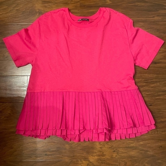 Zara Pink Peplum Ruffle Top Size Small - Picture 1 of 4